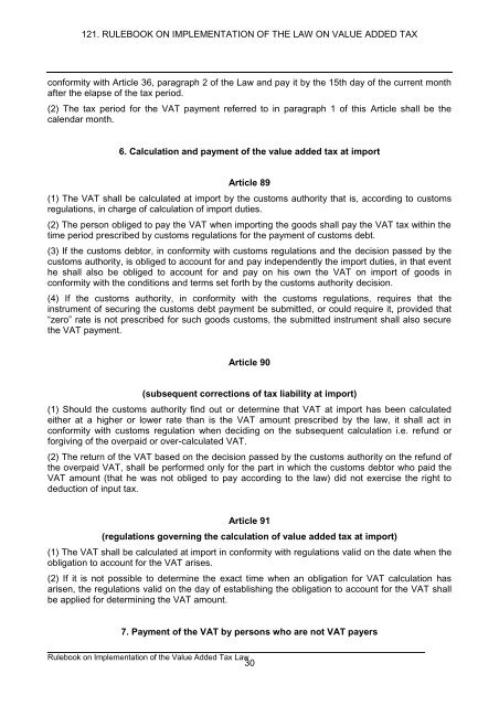 121. rulebook on implementation of the law on value added tax