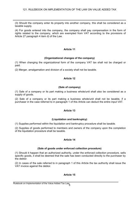 121. rulebook on implementation of the law on value added tax