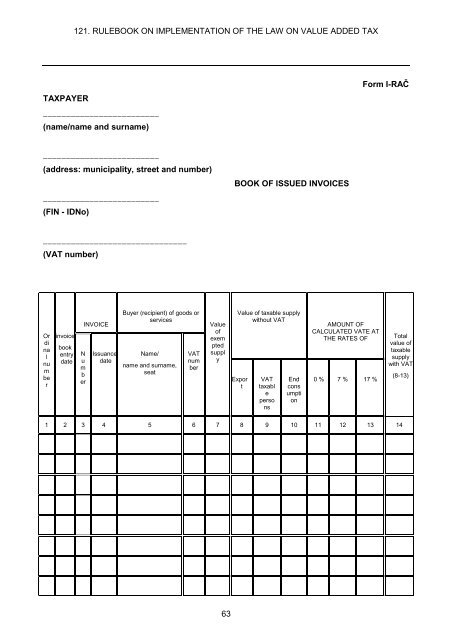 121. rulebook on implementation of the law on value added tax