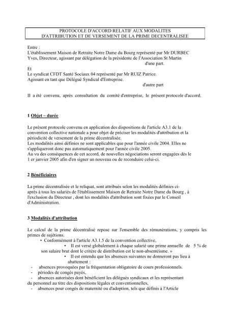 Accord sur la prime dÃ©centralisÃ©e - CFDT SantÃ© Sociaux