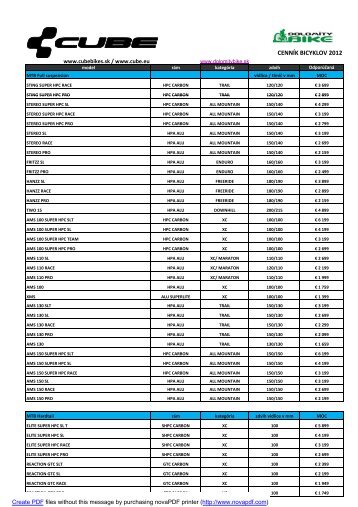 Cennik bicyklov CUBE 2012.pdf - Dolomitybike