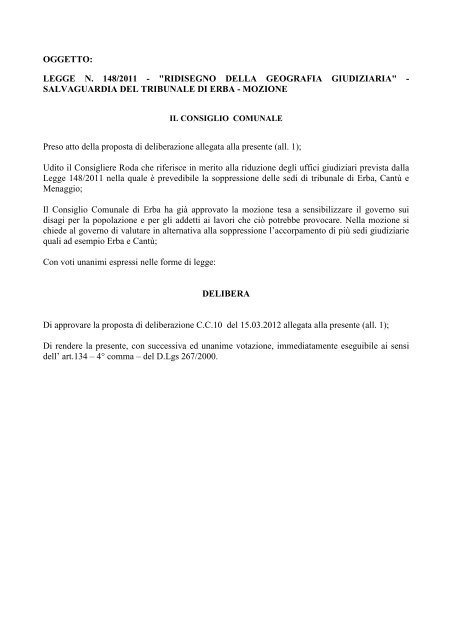 Delibera CC 6: LEGGE N. 148/2011 - Comune di Eupilio