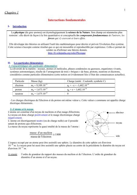 Chapitre 1 Interactions fondamentales