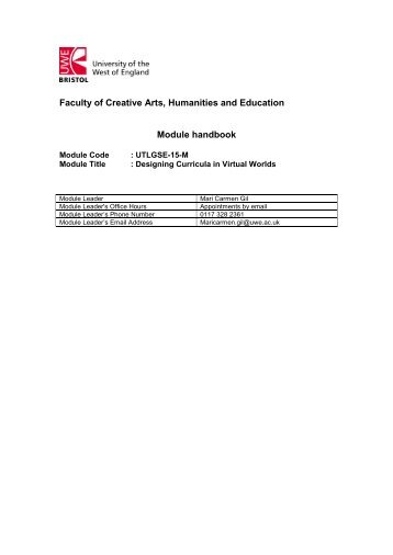 Faculty of Creative Arts, Humanities and Education Module handbook