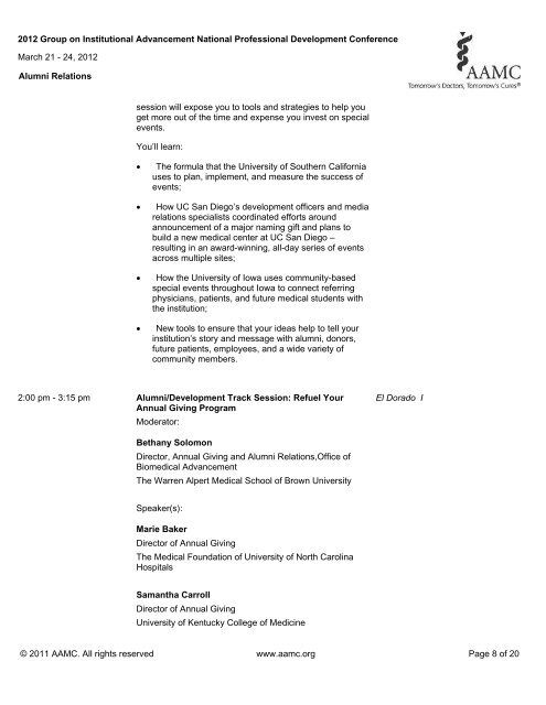 Alumni Relations Agenda PDF - Member Profile - AAMC