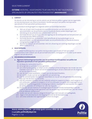 selectiereglement externe werving: hoofdinspecteur van ... - Jobpol