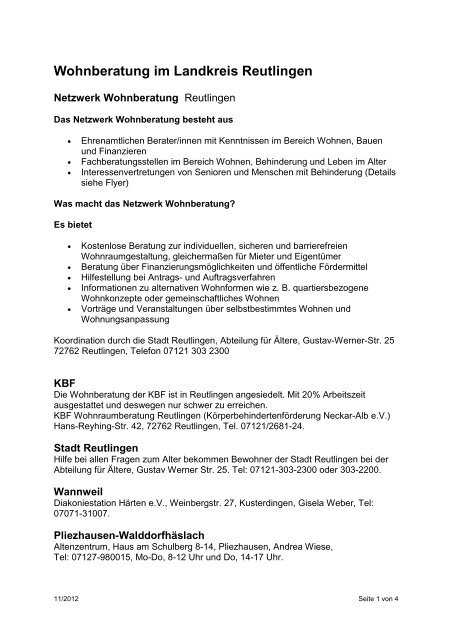 Wohnberatung Im Landkreis Reutlingen Service Plus In Baden