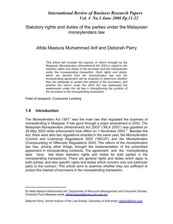 Statutory rights and duties of the parties under the Malaysian ...