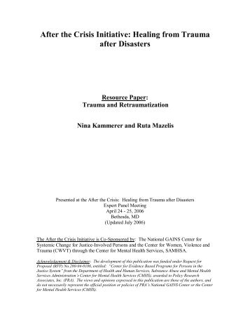 Trauma and Retraumatization - SAMHSA'S GAINS Center for ...