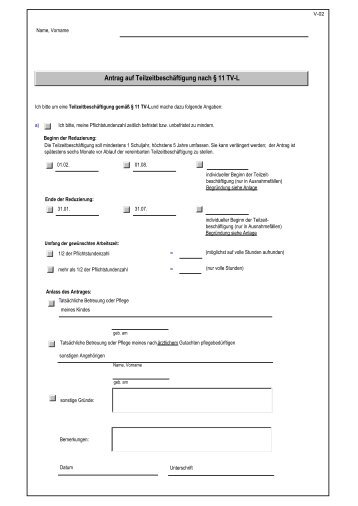 Antrag auf Teilzeitbeschäftigung nach § 11 TV-L - Brandenburg.de