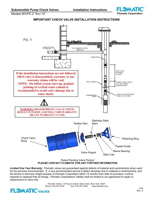 Submersible Pump Check Valves Installation Instructions Models ...