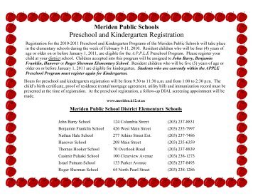 Preschool and Kindergarten Registration - City of Meriden