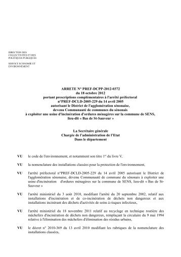 UIOM SENS - APC-projet CODERST 09.2012 - PrÃ©fecture de l'Yonne