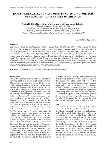 EARLY VERTICALIZATION AND OBESITY AS ... - Acta Kinesiologica