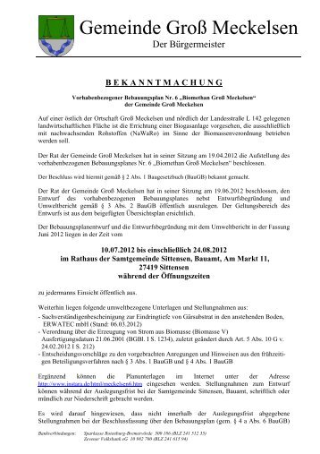 BEKANNTMACHUNG - Samtgemeinde Sittensen