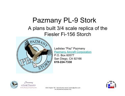 Pazmany PL-9 Stork - Pazmany Aircraft Corporation