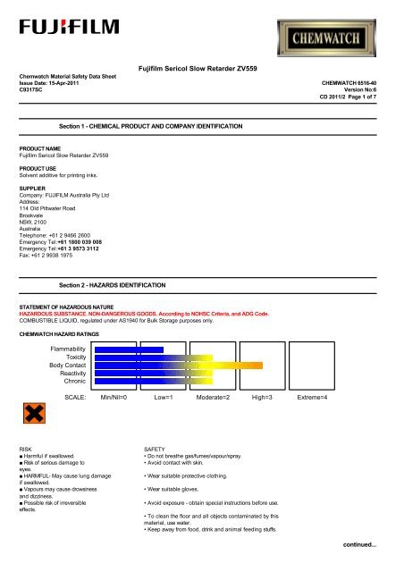 Chemwatch MSDS Print - FUJIFILM Australia