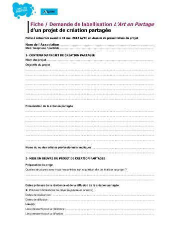 Fiche / Demande de labellisation L'Art en Partage d'un ... - AAAR