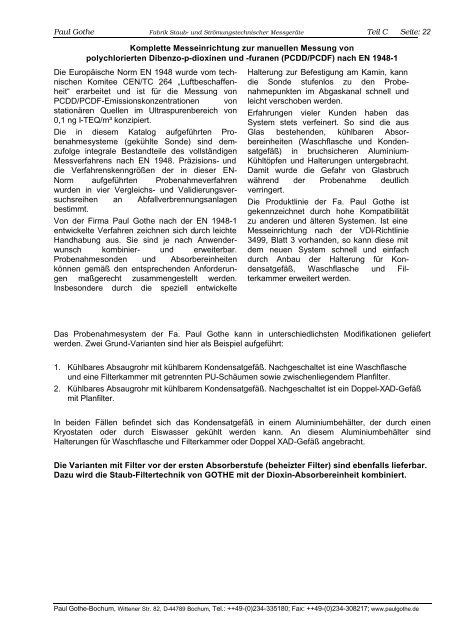 PU-Probenahmesystem zur Bestimmung von ... - Paul Gothe GmbH