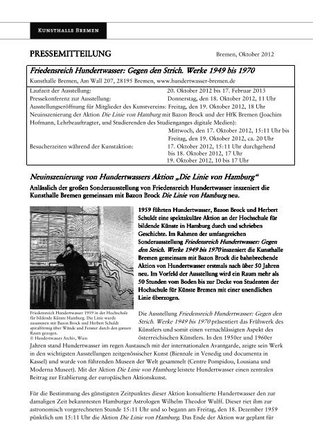 PM_KHB Hundertwasser_Die Linie von Hamburg - Kunsthalle Bremen