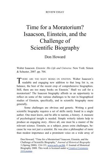 Time for a Moratorium? Isaacson, Einstein, and the Challenge of ...