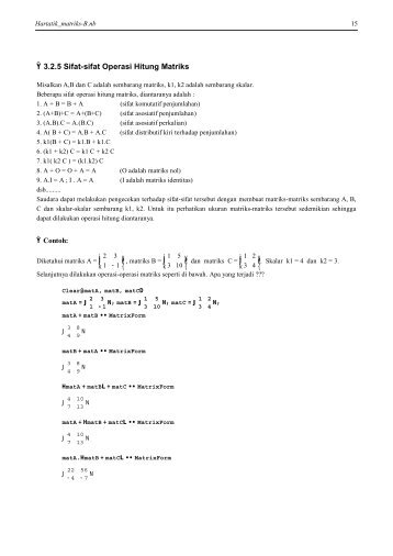 Å¸ 3.2.5 Sifat-sifat Operasi Hitung Matriks