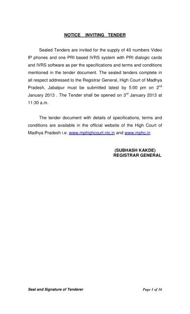 Tender for Supply of 40 Numbers Video IP Phones and ... - High Court