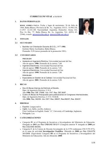 CURRICULUM VITAE al 1/1/2011 - FRBB - UTN - Universidad ...