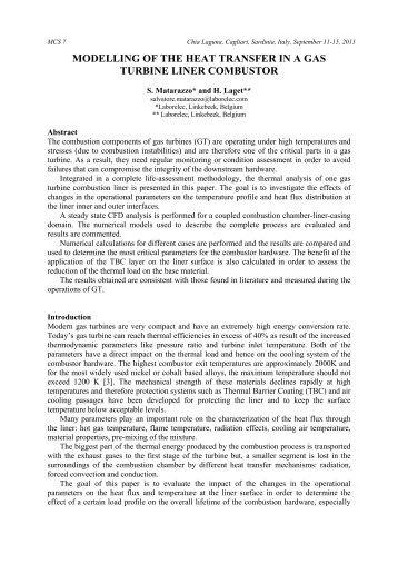 Modelling of the heat transfer in a gas turbine liner combustor