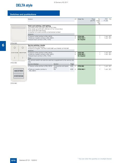 DELTA Switches and Socket Outlets Catalog ET D1 Â· 2011 - Sobel.rs