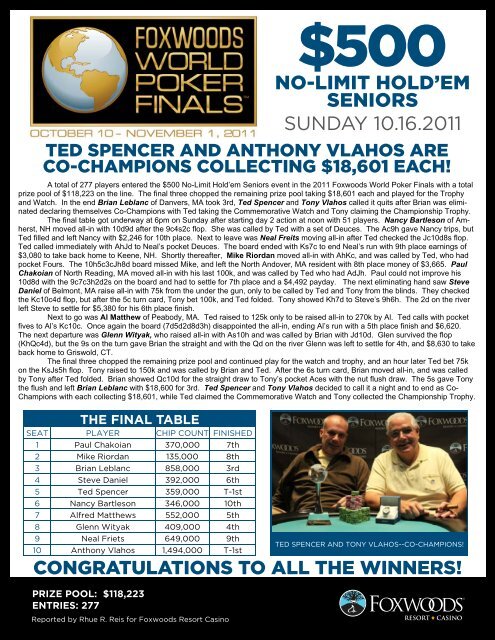 10-$500 No Limit Hold'em Seniors 2011.pub - Foxwoods Resort ...