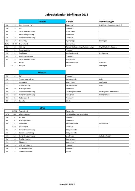 Veranstaltungskalender 2013 - Gemeinde DÃ¶rflingen