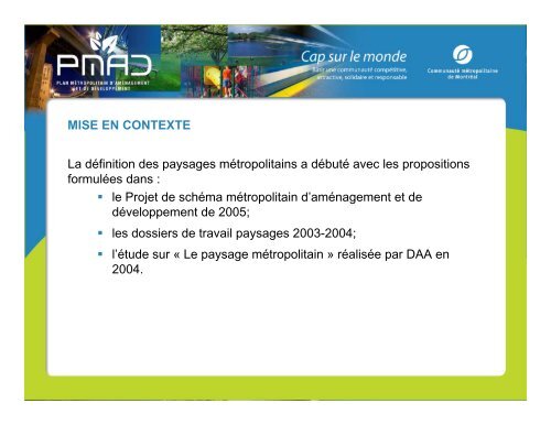 PrÃ©sentation - Les paysages mÃ©tropolitains - PMAD