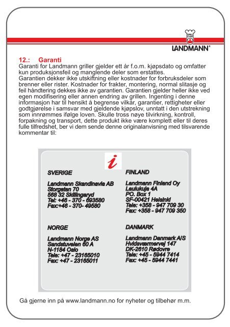 Monteringsanvisning - Landmann Norge AS