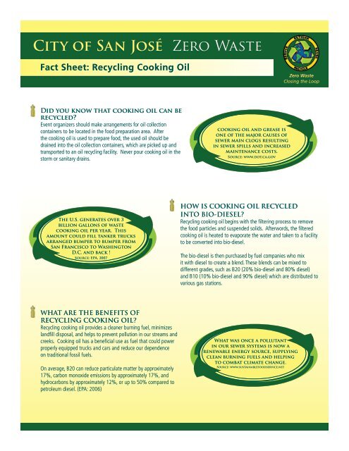 Fact Sheet: Recycling Cooking Oil - San Jose Recycles