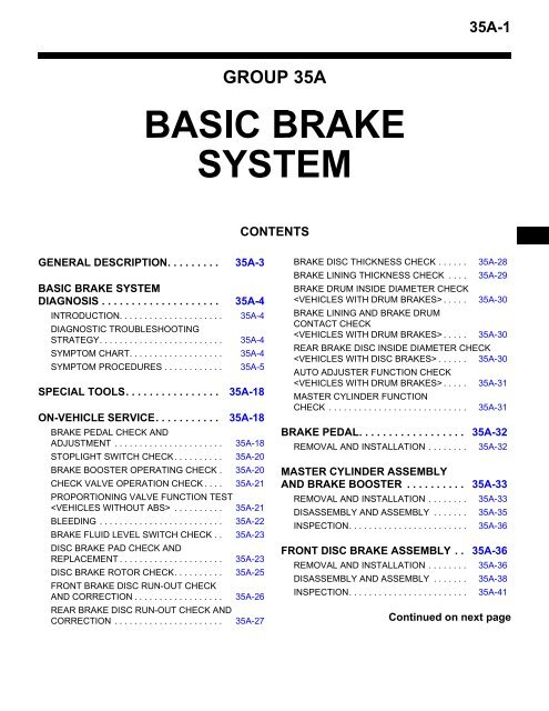 Brake System Troubleshooting Chart