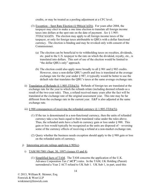 Foreign Tax Redeterminations under Â§ 905(c) - Fenwick & West LLP