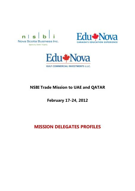 mission delegates profiles - Canadian Business Council-Abu Dhabi