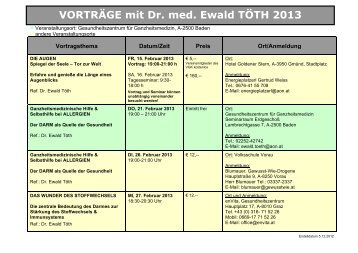 VORTRÄGE mit Dr. med. Ewald TÖTH 2013 - Licht-Quanten