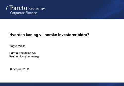 Hvordan kan og vil norske investorer bidra? - Energi Norge