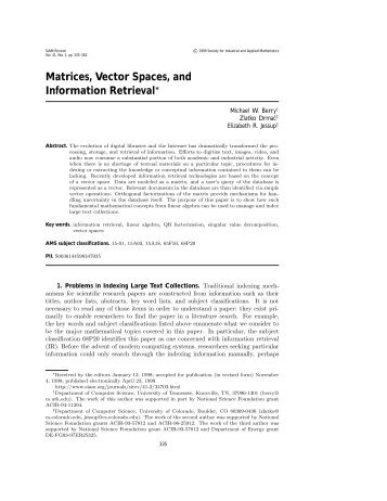 Matrices, Vector Spaces, and Information Retrieval - SIAM Journals