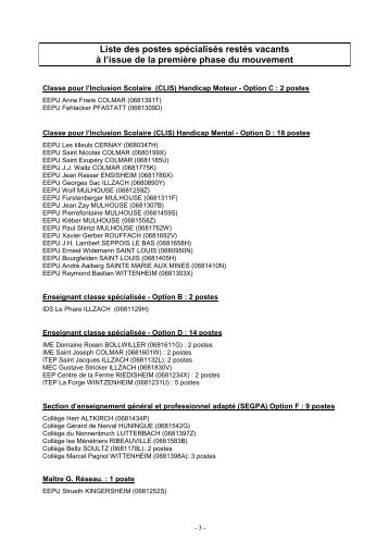 La liste des postes vacants - Sgen-CFDT ALSACE