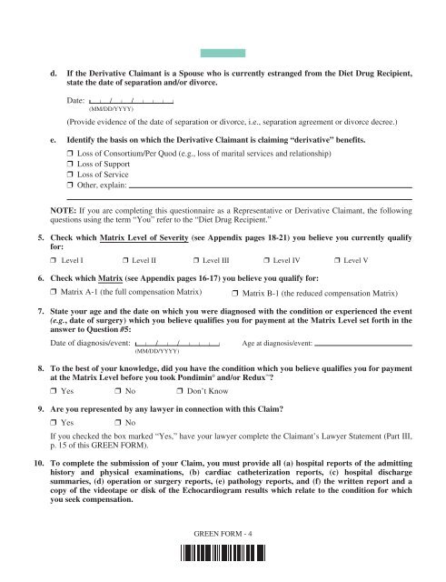 GREEN Form - AHP Diet Drug Settlement