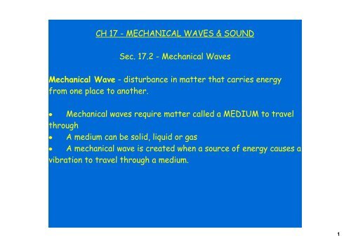 Mechanical Waves Mechanical Wave