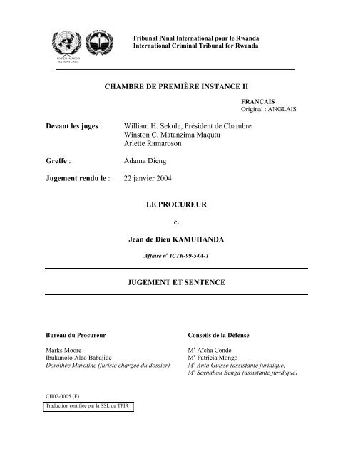 CHAMBRE DE PREMIÃRE INSTANCE II Devant les ... - Refworld