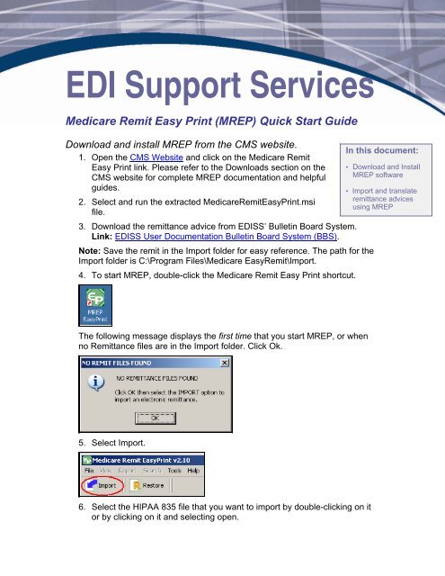 Medicare Remit Easy Print Mrep Quick Start Guide Edi Support