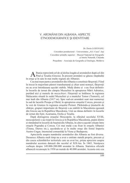 AromÃ¢nii din AlbAniA â prezervAreA pAtrimoniului lor imAteriAl