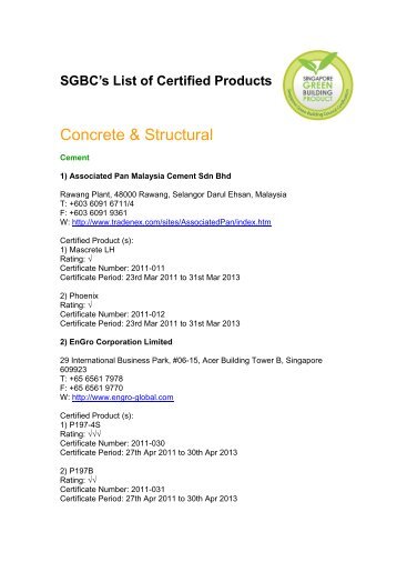 Sgbc S List Of Certified Products Singapore Green Building Council