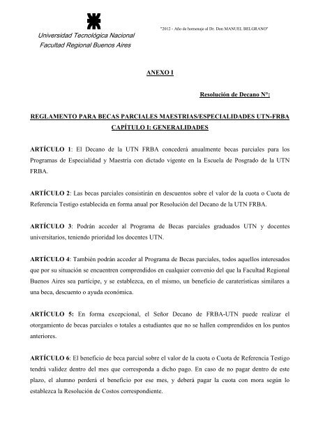 Reglamento para Becas Parciales UTN.pdf - Escuela de Posgrado ...