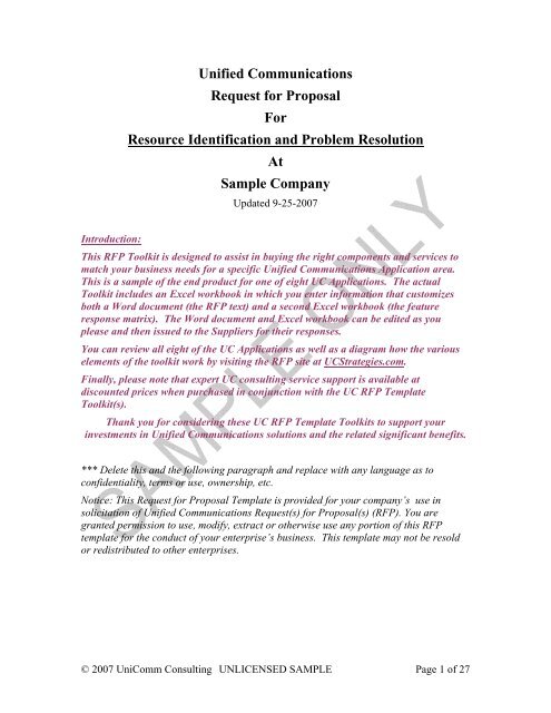 Rfp Response Template